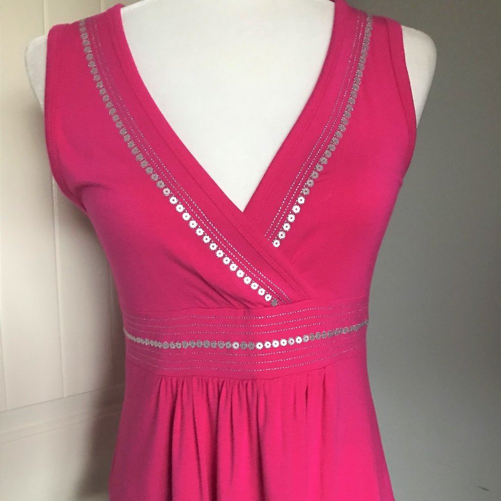 Loft Women's Hot Pink Faux Wrap V-Neck Soft Peplum Silver-Tone Embellishments XS